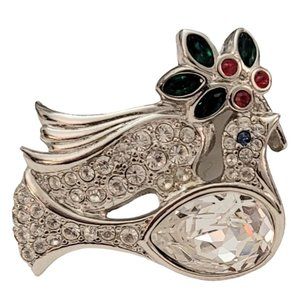Swarovski Swan Logo Silver Tone Clear Crystal Dove Brooch Pin K882